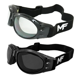 2 Moto MF Vulcan Motorcycle Goggles Black Frames Clear & Polarized Smoke Lens - Picture 1 of 9