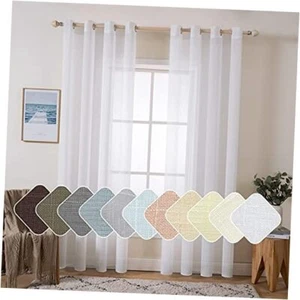 2 Panels 84 Inch Farmhouse Linen Sheer Window 52"W x 84"L (Pack of 2) White - Picture 1 of 7