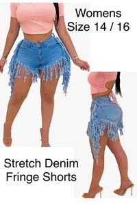 Damen Plus Fransen Jeansshorts abgenutzt Gänseblümchen Herzöge Vogelscheuche Kostüm 14 16 - Bild 1 von 12