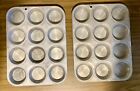 LOT of 2 Vintage Mirro Aluminum 12 Muffin Cupcake Pan Made in USA 10 X 13 5548 M