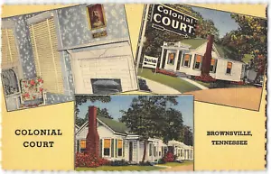 Postal vintage de lino Brownsville, tn colonial corte Roadside Tennessee década de 1930 - Imagen 1 de 2