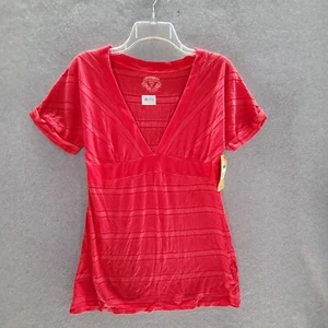 Unionbay Junior Top Large Red T-Shirt Empire Short Sleeve V Neck Pullover NWT - Picture 1 of 8