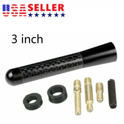 Car Antenna Carbon Fiber Radio FM 3inches Antena Black Kit Screw Universal US - Image 1 of 3