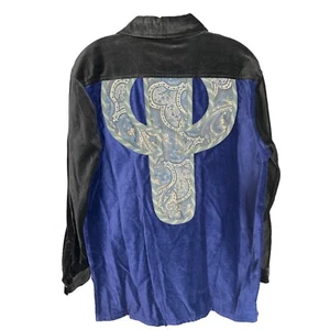 Vintage Koos Of Course SMALL Cactus Patchwork Shirt Top Dark Blue Black NWT - Picture 1 of 8