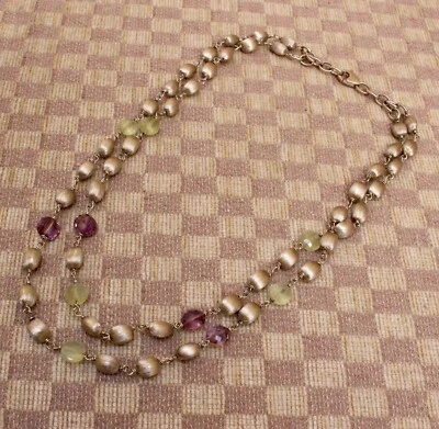 NEW 14K WHITE GOLD 17" DOUBLE STRAND ITALIAN MADE GEMSTONE STATION NECKLACE   - Image 1 of 4