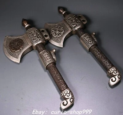 Par de armas hacha de pájaro dragón bestia plata bronce puro dinastía antigua de 7" Foto 1 de 4