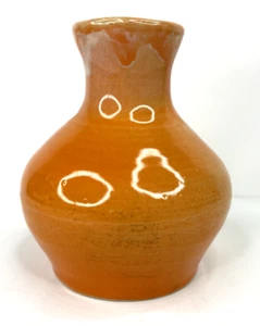 Studio Art Pottery Vase Orange Yellow Drip Glaze Heavy Signed KK 5" Tall MCM - Picture 1 of 11