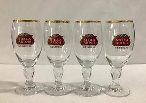Set 4 Vintage Gold Rimmed STELLA ARTOIS Belgium 15cl Beer 6.25” Tall Glasses - Picture 1 of 9