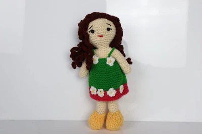 Sutra Crochet Doll – Floral Green Dress Soft Plush Toy Gift for Girls 9x4 Inch - Image 1 of 4