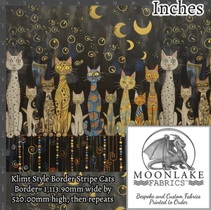 Klimt Style Cat in a Row, Fabric 100% Natural Cotton 130 gsm - Picture 1 of 3