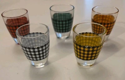 Lote de 5 vasos de chupito a cuadros pata de gallo de colección Crystal d'Arque Francia Foto 1 de 4