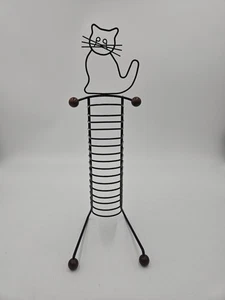 Cat Black Metal Wire Wood CD DVD Mail File Holder Stand Kitty Kitten 15 Slot - Picture 1 of 7