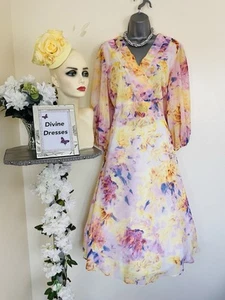 Mother of Bride Lizabella Generous Size 14 Lemon Tea Length Dress & Fascinator - Picture 1 of 12