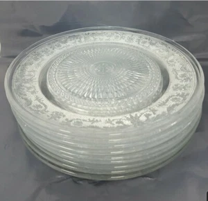 Set of 9 Vintage Glass 7.75" Salad Plates Fleur de Lys Scalloped KIG Malaysia - Picture 1 of 7