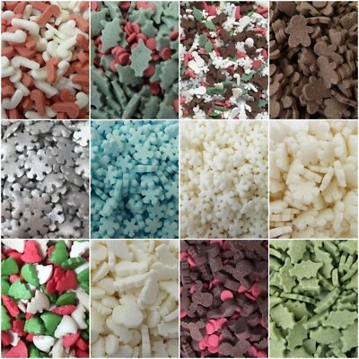 SPRINKLES BY POST Christmas Sprinkles Xmas Cupcake Toppers Holly Yule Log Snowmen Cake Decorations