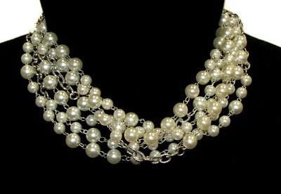 Collar de perlas blancas en capas - Collar de perlas de múltiples hilos NUEVO Foto 1 de 4