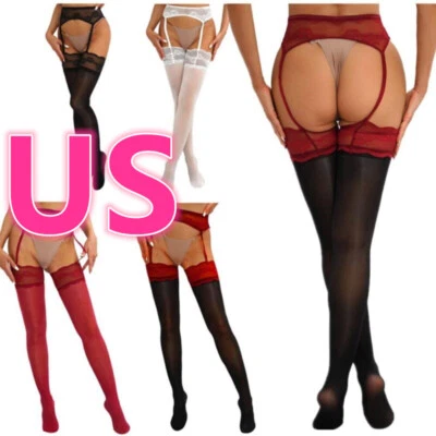 Woman Lace Pantyhose Mesh Sheer See-through Thigh High Stockings Tights Pants - Image 1 of 4