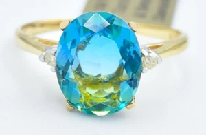 LAB CREATED 4.35 Cts TOURMALINE & GENUINE DIAMONDS RING 10K GOLD - New With Tag - Picture 1 of 4