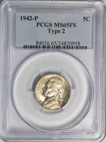 1942-P Type 2 Jefferson War Nickel PCGS MS65FS Cover