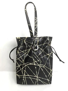 RODO ITALY SMALL LEATHER DRAWSTRING BAG; BLACK w/ CREAM "SPLATTER-PAINT" NWT VTG - Picture 1 of 9