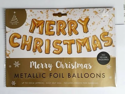 New Christmas World Merry Christmas Metallic Foil Balloons Gold - Image 1 of 3