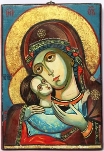 Ikone Holz Blattgold handgemalt Madonna Muttergottes Maria Jesuskind 25 x 17,5cm - Bild 1 von 2