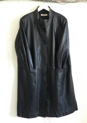 Silhouettes100% Soft Leather Overcoat Black Hidden Button Down Pockets Size XL - Image 1 of 4
