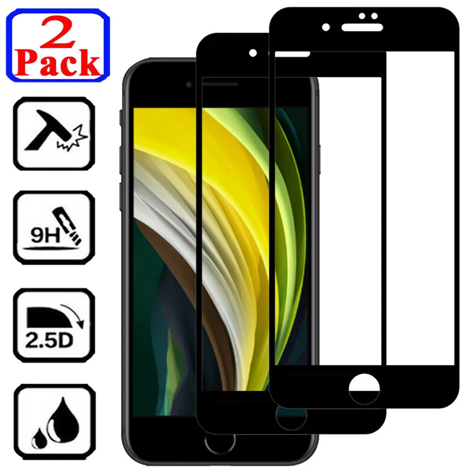 2Pcs For iPhone SE 2022 8 7 6S 6 Plus Full Cover Tempered Glass Screen Protector - Image 1 of 4