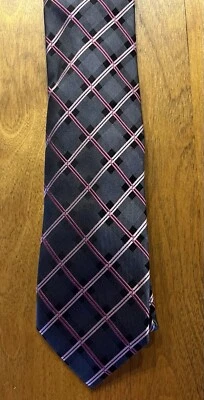 Geoffrey Beene - Men's grey and pink 100% Silk Neck Tie 3.6"W x 58"L - Imagem 1 de 4
