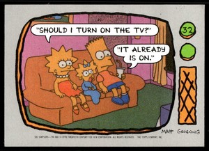 1990 Topps The Simpsons 32 Bart Maggie Lisa Turn On The TV