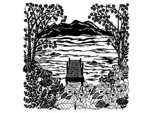 Ocean Dock Scene 2 pcs 4" Black Fused Glass Decals - Picture 1 of 1