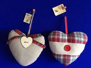NEW Heart Shaped Natural & Tartan Hanging Decoration Christmas Valentines Love - Picture 1 of 5