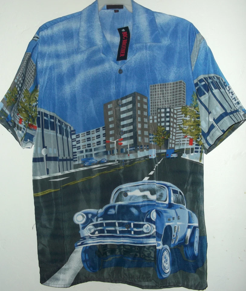 НОВАЯ ВИНТАЖНАЯ ЧЕРНАЯ ГАВАЙСКАЯ РУБАШКА FORD мужская размер M от BIG BROTHER - Изображение 1 из 1