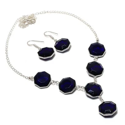 Tansanit Quarz Edelstein Schmuck Set Handarbeit Antik Geschenk Halskette Set ... - Bild 1 von 4