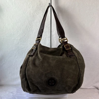 RARO De Colección Ralph Lauren Verde Gamuza Cuero Doble Asa Cartera Bolso de Hombro Foto 1 de 4