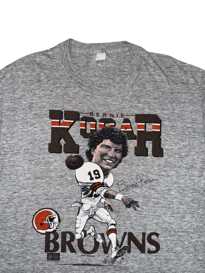 Vintage 80s Cleveland Browns Bernie Kosar Character T-Shirt Grey Large Rare - Image 1 of 4