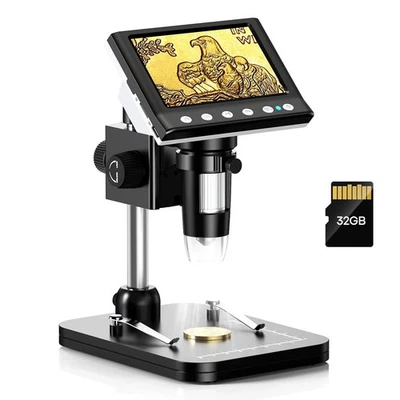 4.3'' IPS Coin Microscope 1000X Magnification Digital 8 LED Windows 32GB TF Card - Image 1 of 4
