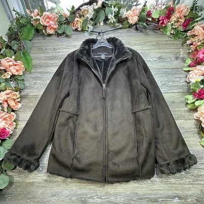 New York & Company WOMENS Brown FAUX FUR Lining Coat Jacket Size Large Very Nice - Image 1 of 4