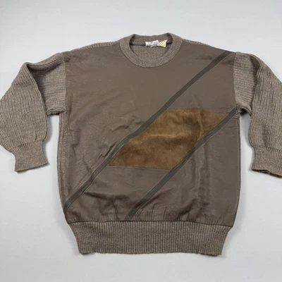 Suéter DE COLECCIÓN Neiman Marcus Para Hombre Grande Marrón Lana Alpaca CUERO ITALIA AÑOS 80 90 Foto 1 de 4