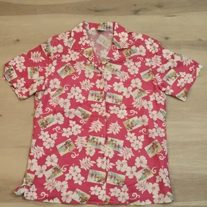 Camisa Cascade Azul Hawaiano Floral Rosa Blanco Abotonada Manga Corta Mujer M - Imagen 1 de 14