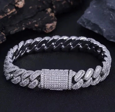 "Pulsera de cadena cubana baguette moissanita VVS - 7"" corte premium" Foto 1 de 3