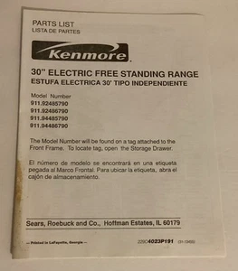 1997 Kenmore 30” Electric Free Standing Range Parts List 229C 4023P191 - Picture 1 of 6