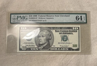 1999 $10 Federal Reserve Note star (Cleveland) PMG 64 EPQ - Image 1 of 2