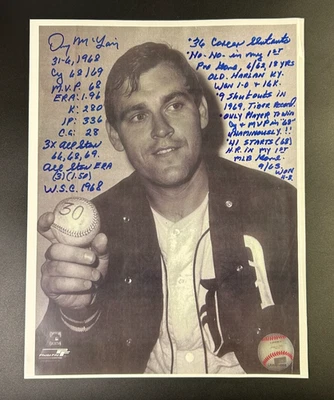 Detroit Tigers DENNY MCLAIN 1968 CY + INSCRIBED AUTOGRAPHED Photo - See DESC - Image 1 of 4