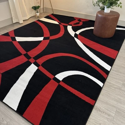 CENTURY AREA RUG Large Contemporary Area Rugs Carpet Living Room Rugs 5’x7’ Black/Red