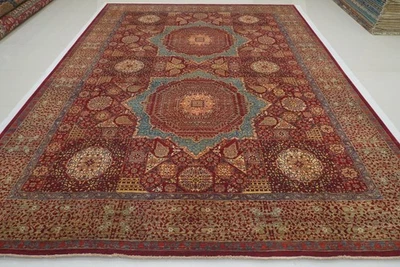 10x13 ft Red Mamluk Afghan Hand Knotted Wool Medallion Rug - Image 1 of 4