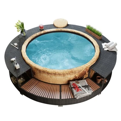 Whirlpool Umrandung Poolumrandung SPA Poolverkleidung Rattan Rahmen Rund - Bild 1 von 4