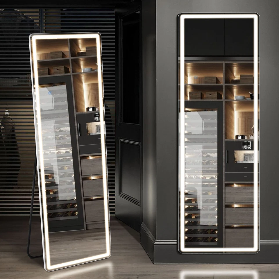 Full-Length Mirror with 3-Color LED Light, Aluminum Alloy Frame,Hanging/Standing - Image 1 of 4