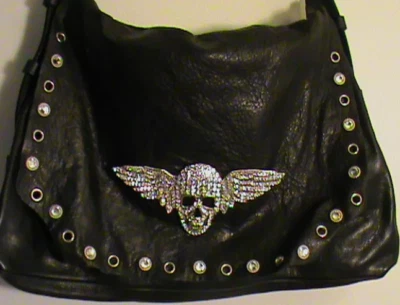 LEATHEROCK Flyer Cuero Negro Mensajero Hobo Monedero Bolso Embellecido Calavera NUEVO SIN ETIQUETAS Foto 1 de 4