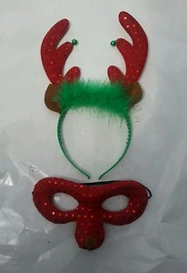 Chrismas Reindeer Headband With Bells And Reindeer Face Mask - Picture 1 of 3